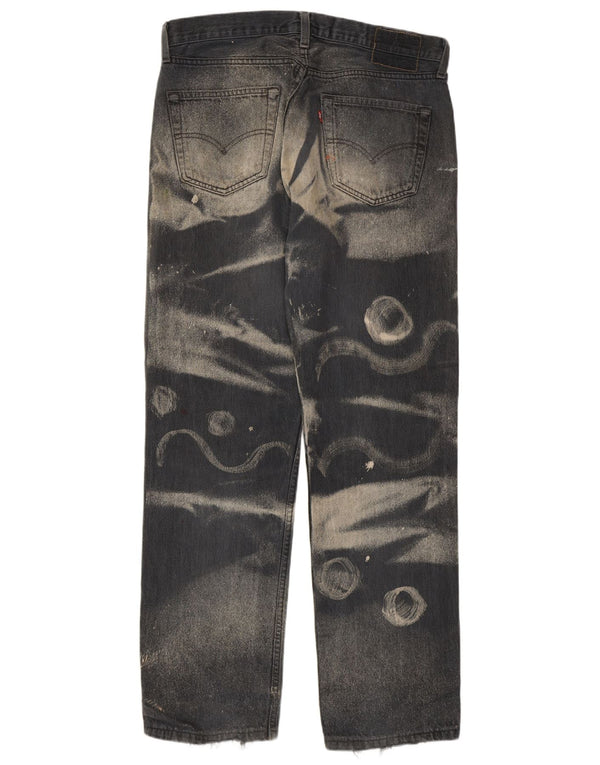 Levi's Mens 501 Graphic Straight Jeans W34 L31 Sivi geometrijski pamuk