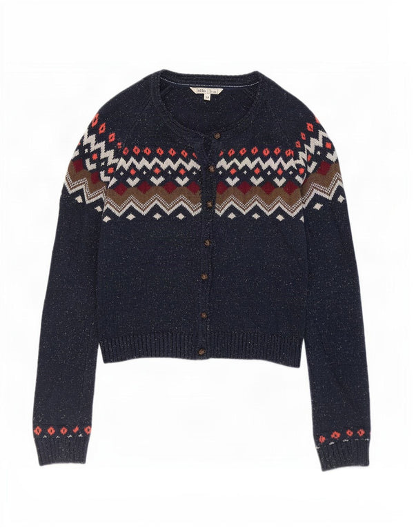 Fat Face ženski kardigan pulover UK 12 Srednje tamnoplavi Fair Isle pamuk