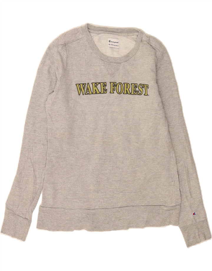 CHAMPION Womens Wake Forest Graphic Sweatshirt Jumper UK 12 Medium Grey Vintage Champion and Second-Hand Champion from Messina Hembry 