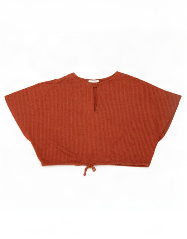 Zara Womens Trafaluc Crop Oversized Blouse Top UK 14 Medium Brown Cotton