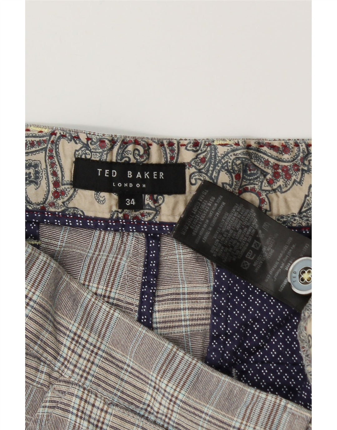 Ted Baker Muške chino kratke hlače W34 veliki sivi karirani pamuk