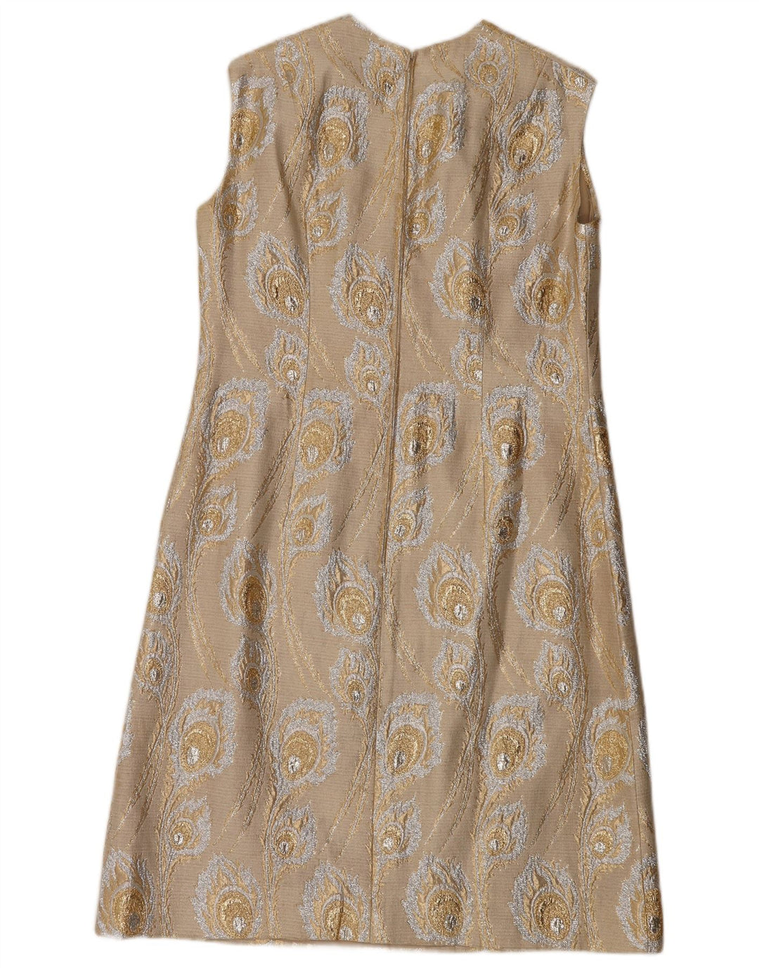 VINTAGE Womens Abstract Pattern Sleeveless Basic Dress UK 14 Medium Beige