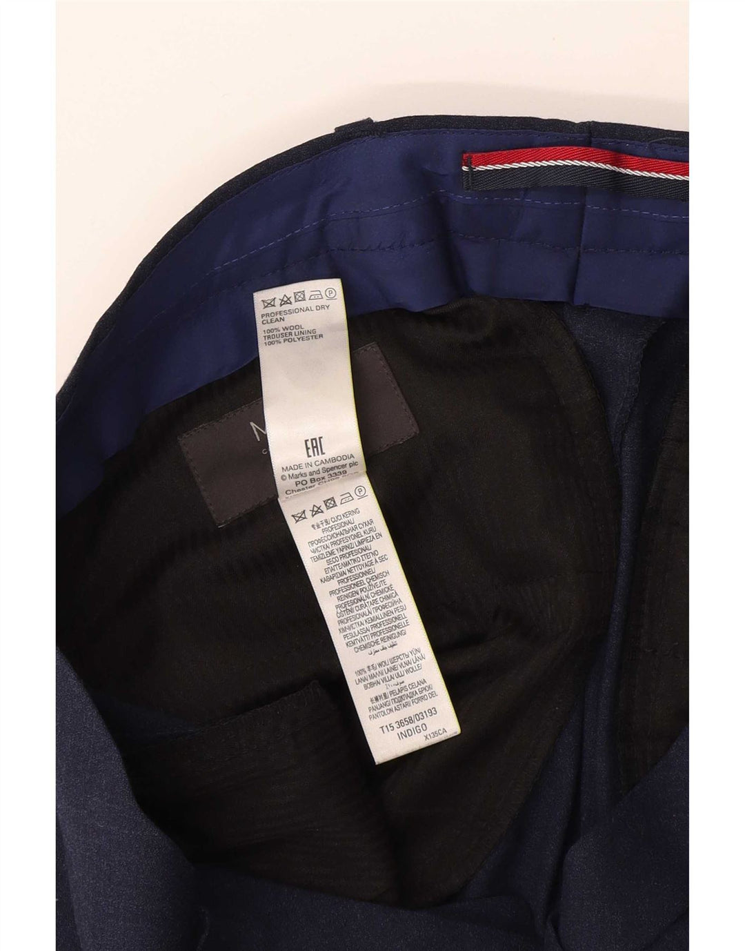 Marks & Spencer muške uske hlače W32 L31 Mornarsko plava vuna