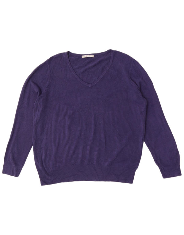 Marks & Spencer Womens V-Neck Jumper Sweater UK 20 2XL Navy Blue Acrylic