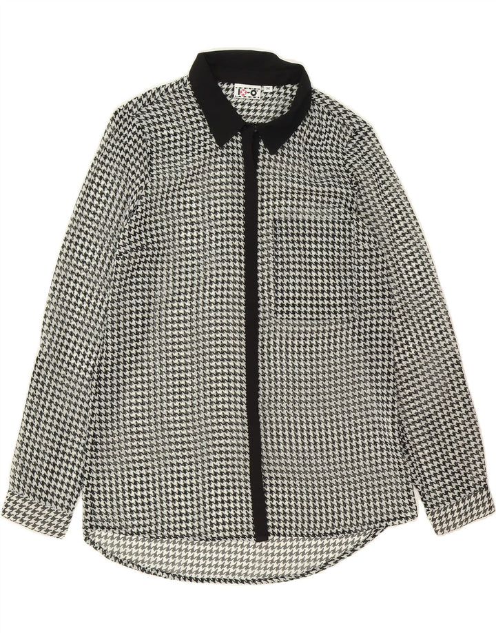 VINTAGE Womens Shirt Blouse UK 14 Medium Black Houndstooth Polyester Vintage Vintage and Second-Hand Vintage from Messina Hembry 
