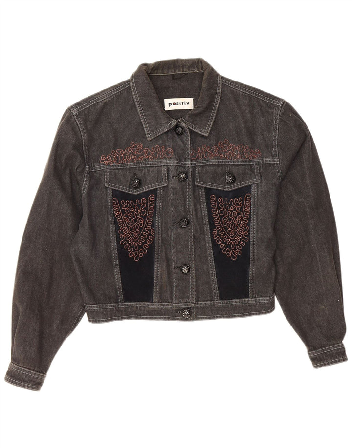Vintage ženska crop traper jakna UK 12 srednje sive boje