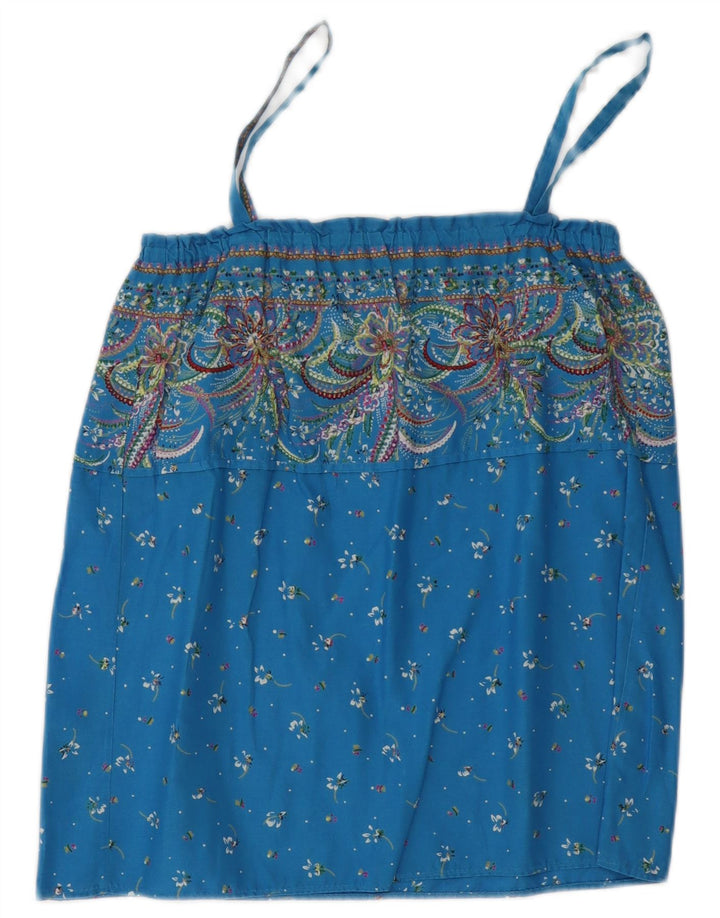 Vintage ženski Cami Top UK 12 srednje plavi cvjetni