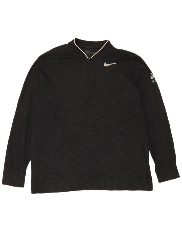 Nike Dri Fit majica s izrezom i puloverom, gornji dio trenirke 2XL crne boje