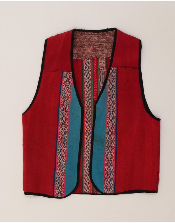 Vintage ženski prsluk UK 12 srednje crvene geometrije