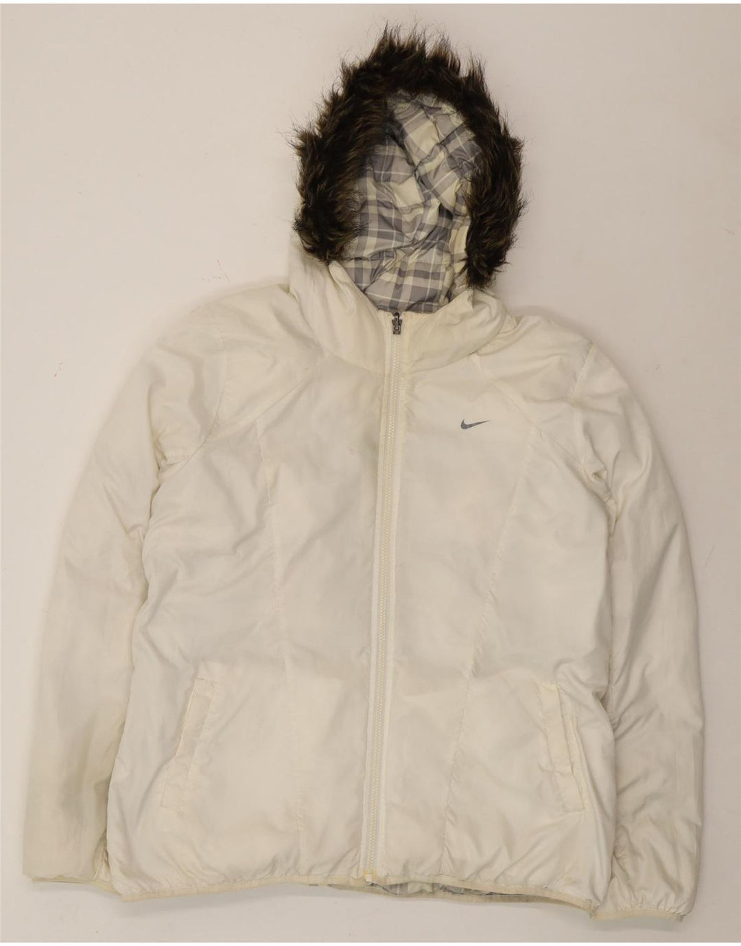 Nike Muška jakna s kapuljačom i dvostrukim podstavcima UK 44 2XL bijeli karirani poliester