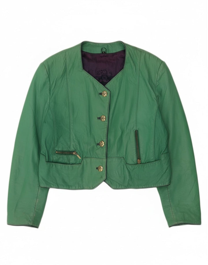 Vintage skraćena ženska jakna s 4 gumba EU 42 velika zelena