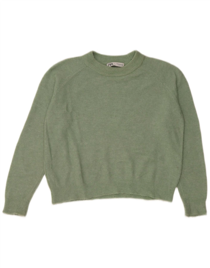 ZARA Womens Oversized Crew Neck Jumper Sweater UK 14 Medium Green