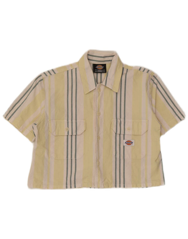 Dickies Womens Crop Short Sleeve Shirt UK 10 Small Yellow Striped Cotton