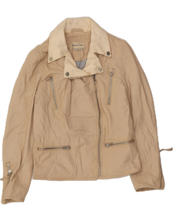 MASSIMO DUTTI Womens Leather Jacket UK 10 Small Beige Sheepskin Vintage Massimo Dutti and Second-Hand Massimo Dutti from Messina Hembry 