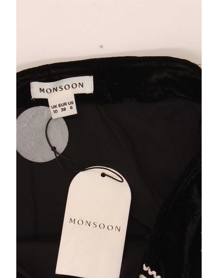 Monsoon ženska mini suknja UK 10 mala W27 crni cvjetni poliester