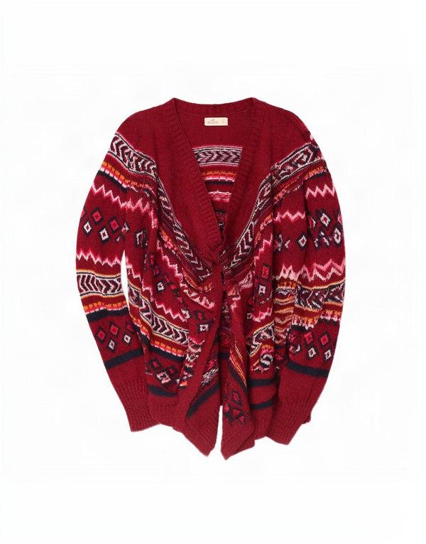 Hollister ženski otvoreni kardigan pulover UK 10 Mali crveni geometrijski pamuk