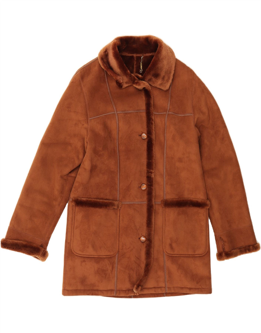 BARONIA Womens Sherpa Coat EU 36 Small Brown Polyester Vintage Baronia and Second-Hand Baronia from Messina Hembry 