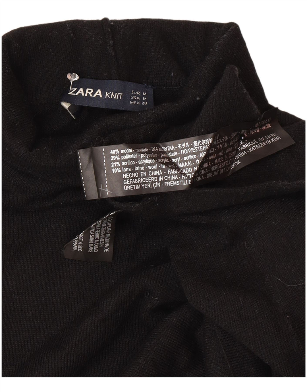 Zara ženski pulover s rol izrezom UK 14 Srednje crni modal