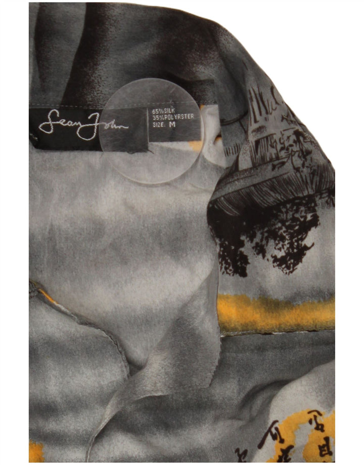 VINTAGE muška grafička košulja kratkih rukava srednje sive svile