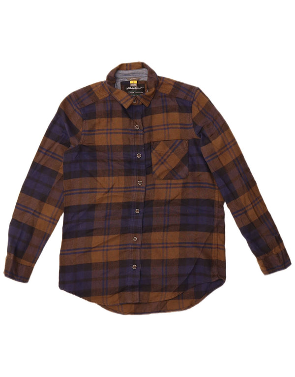 Eddie Bauer ženska prevelika košulja od flanela UK 6 XS smeđi karirani poliester