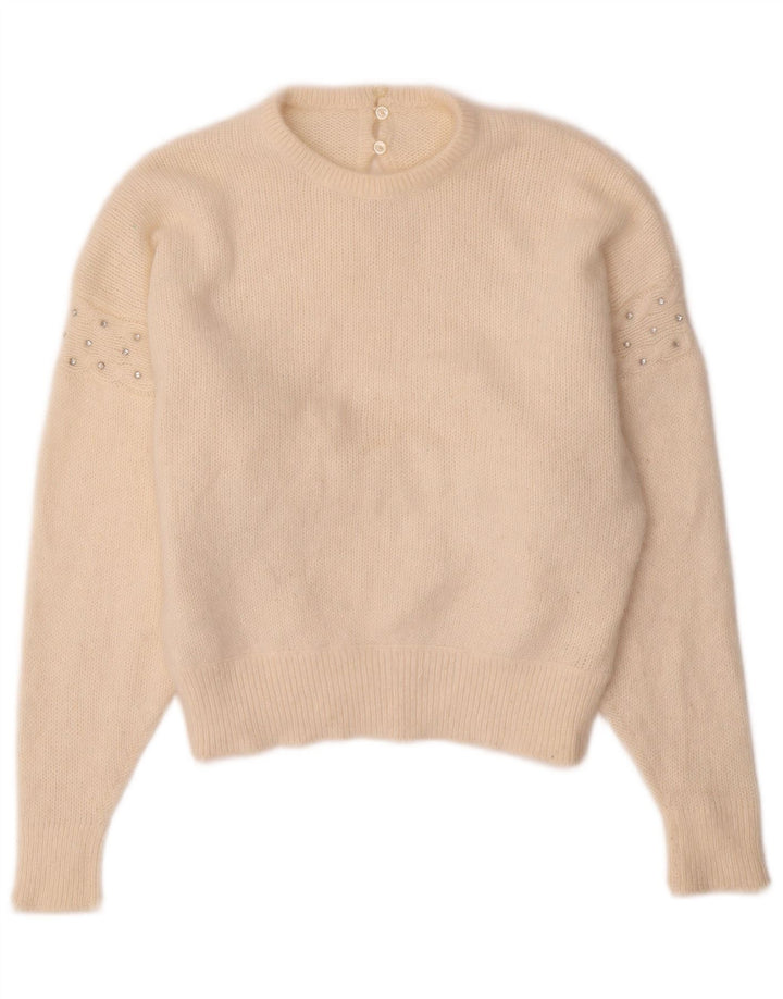 VINTAGE ženski džemper s okruglim izrezom UK 14 srednje bijele boje