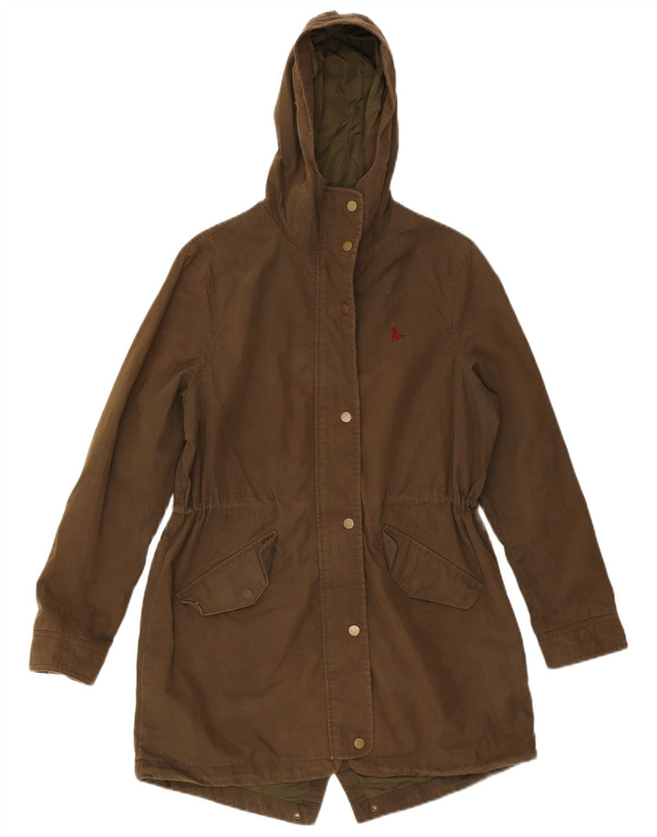 JACK WILLS Womens Oversized Hooded Parka Jacket UK 8 Small  Brown Cotton