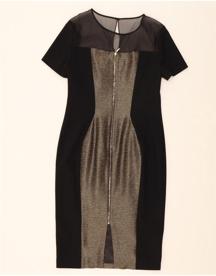 MARKS & SPENCER Womens Sheath Dress UK 12 Medium Black Colourblock Acetate Vintage Marks & Spencer and Second-Hand Marks & Spencer from Messina Hembry 