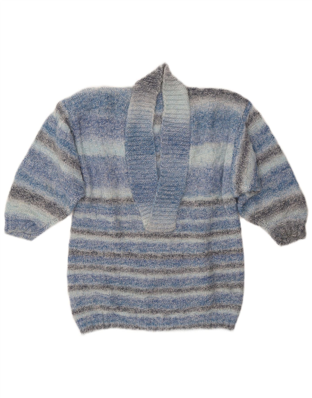 VINTAGE ženski džemper sa šal ovratnikom UK 14 srednje plave pruge