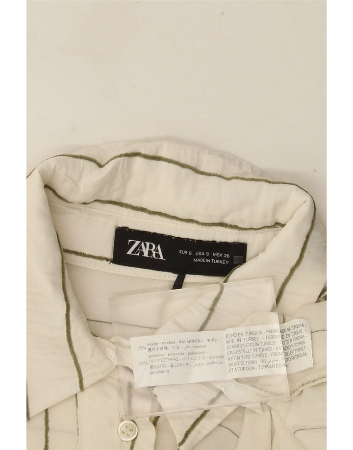 ZARA ženska prevelika košulja UK 10 Mala bijela prugasta modalna majica