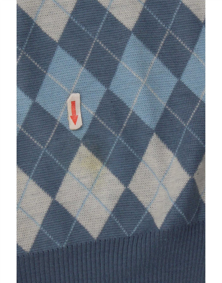 Vintage muški prsluk bez rukava srednje plava argyle/dijamantna vuna