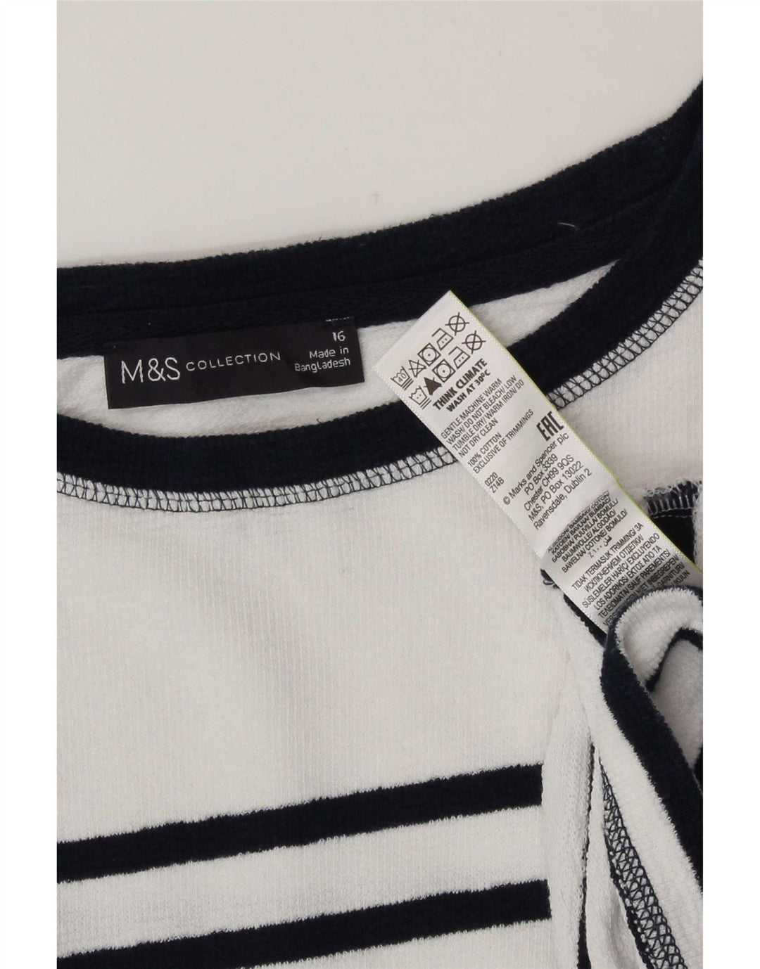 Marks & Spencer ženska majica dugih rukava UK 16, pamuk s velikim bijelim prugama