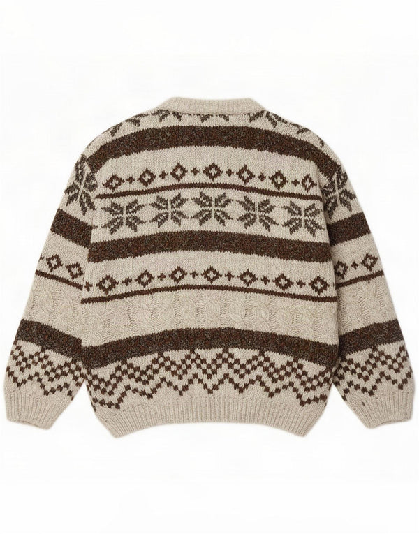 Vintage muški džemper s okruglim izrezom Medium Beige Fair Isle Wool