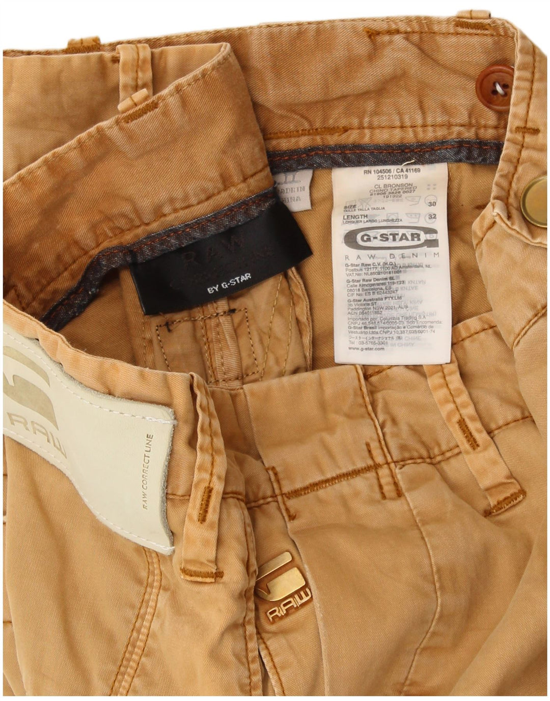 G-STAR muške ravne chino hlače W30 L32 Žuti pamuk
