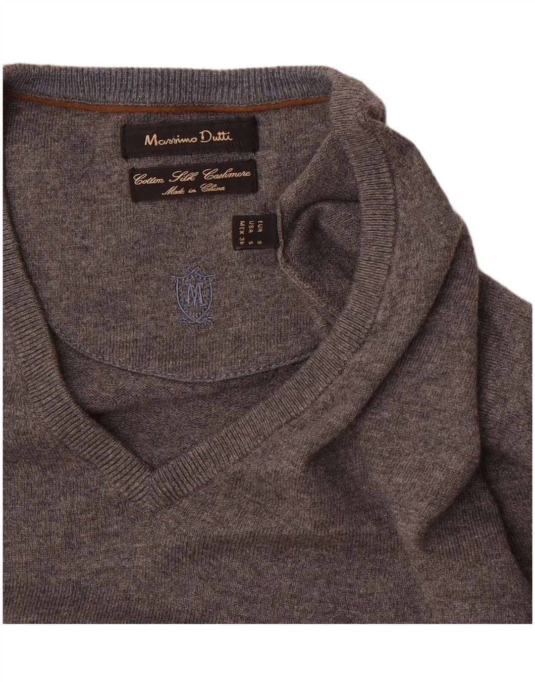 Massimo Dutti, muški pulover s V-izrezom, mali sivi pamuk