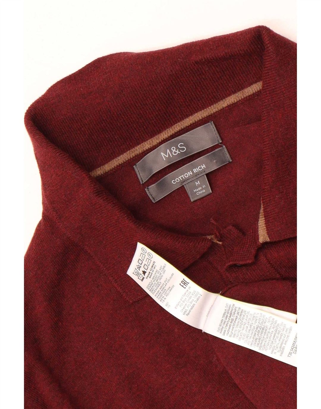 Marks & Spencer muški džemper s polo ovratnikom, srednje kestenjasti pamuk