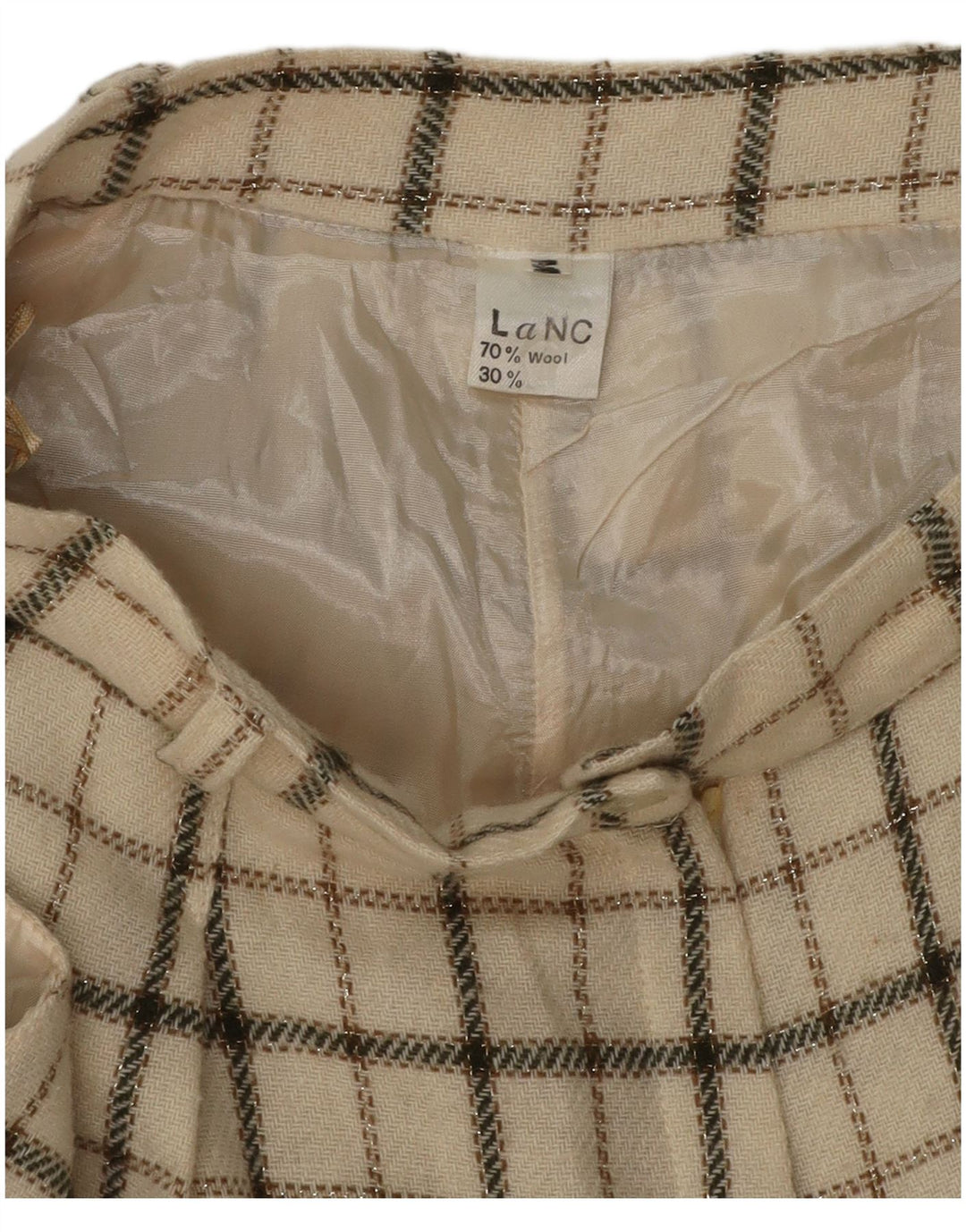 VINTAGE Ženske ležerne kratke hlače visokog struka srednje veličine W26, bež karirana vuna