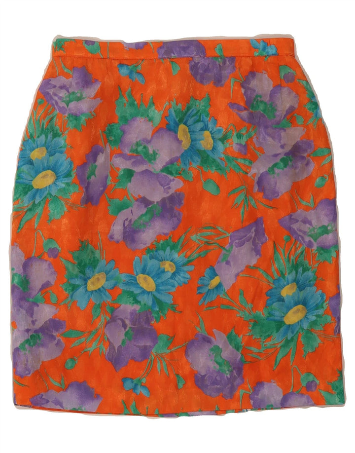 VINTAGE Womens Pencil Skirt W28 Medium Orange Floral Vintage Vintage and Second-Hand Vintage from Messina Hembry 
