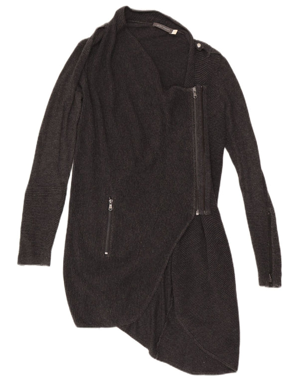 MINT VELVET Ženski asimetrični kardigan pulover UK 8 Mala siva viskoza