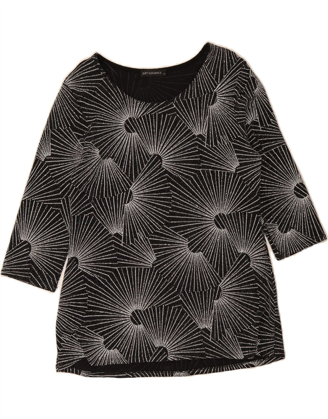 JUST ELEGANCE Womens Abstract Pattern Blouse Top UK 14 Large Black Vintage Just Elegance and Second-Hand Just Elegance from Messina Hembry 