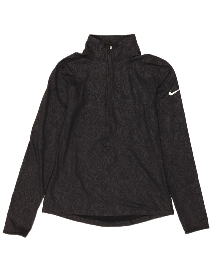 NIKE Ženski Dri Fit Pulover Trenirka Top UK 12 Srednje crni životinjski print