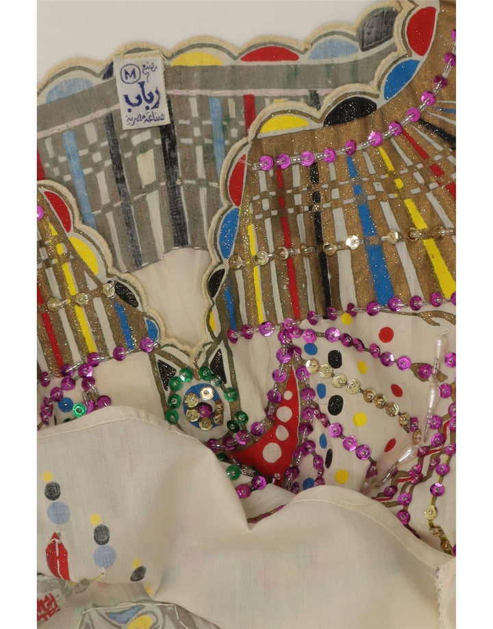 Vintage ženska bluza s apstraktnim uzorkom UK 14 srednje bijele etničke