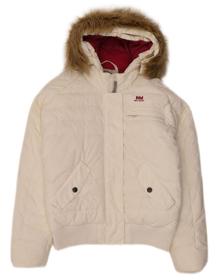 Ženska podstavljena jakna s kapuljačom Helly Hansen UK 12 Srednji bijeli najlon