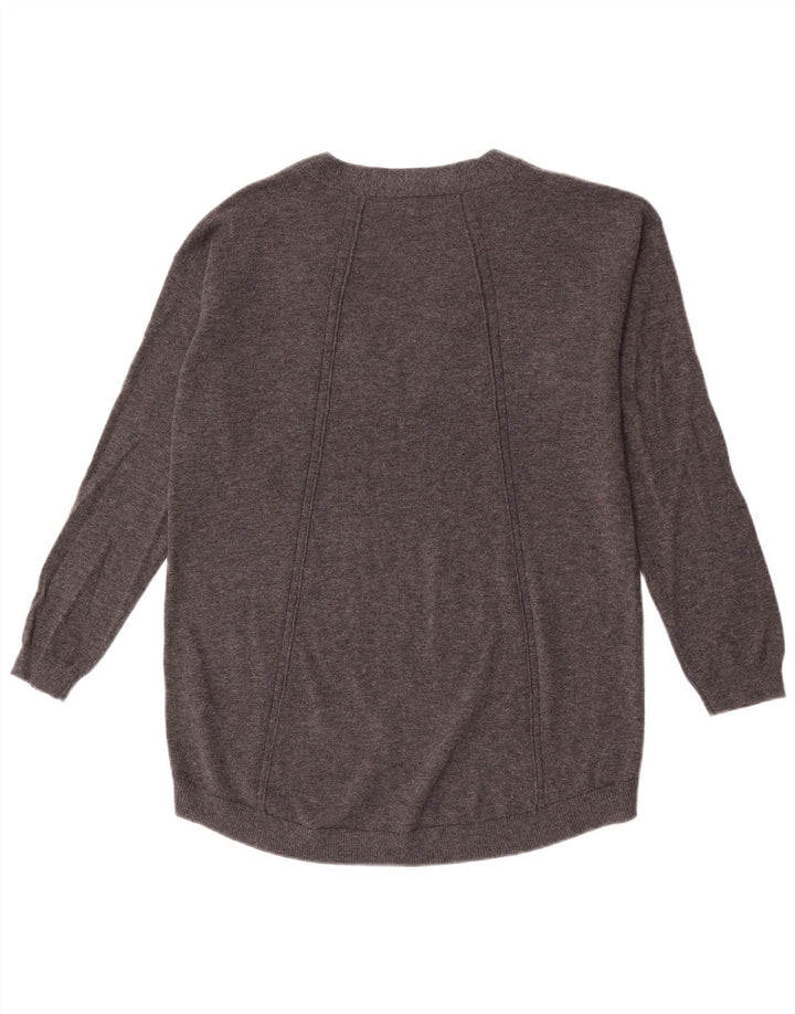 Fat Face ženski veliki džemper s V-izrezom UK 12 Srednje siva vunena