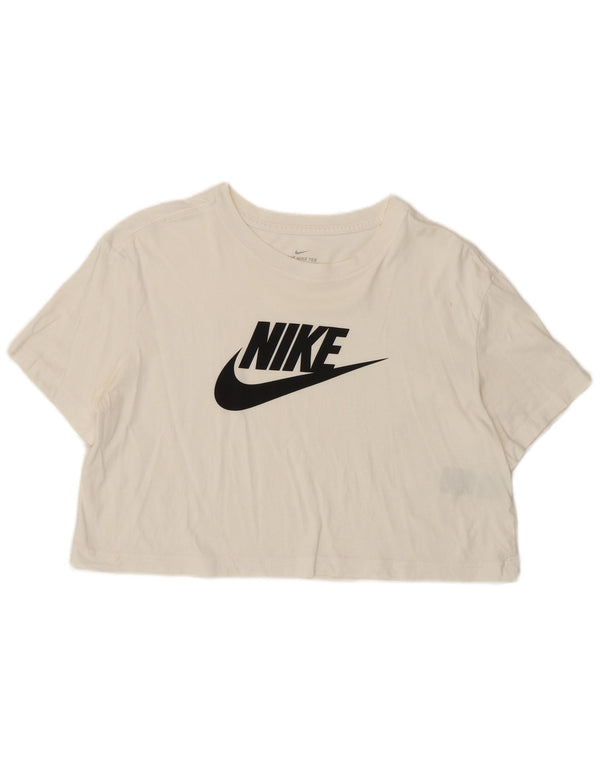 Nike Ženska skraćena majica kratkih rukava UK 14 Srednje bijeli pamuk