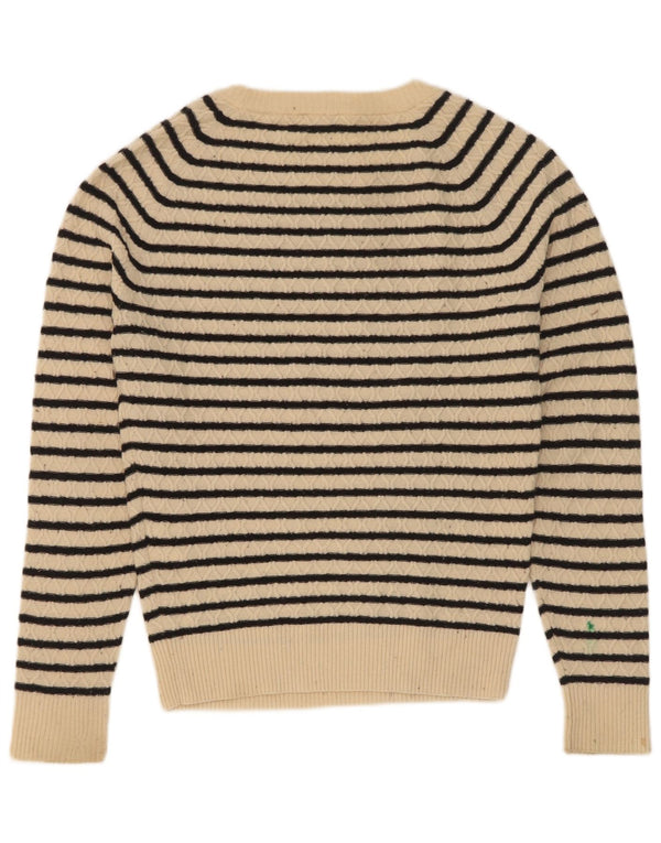 Levi's ženski džemper s veznim izrezom UK 10 Small Beige prugasti vuneni