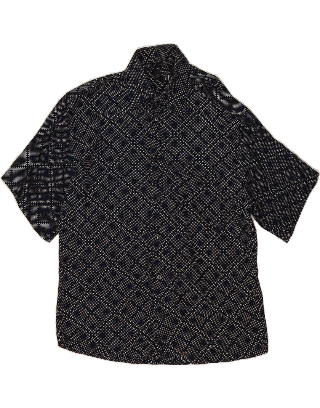 TIPO' S Mens Short Sleeve Shirt Medium Navy Blue Argyle/Diamond Viscose Vintage Tipo' S and Second-Hand Tipo' S from Messina Hembry 