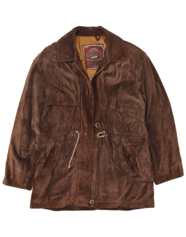 Vintage Womens Suede Overcoat UK 16 Large Brown Leather
