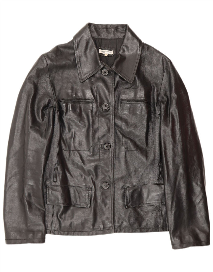 Vintage ženska kožna jakna UK 10 Mala crna kožna