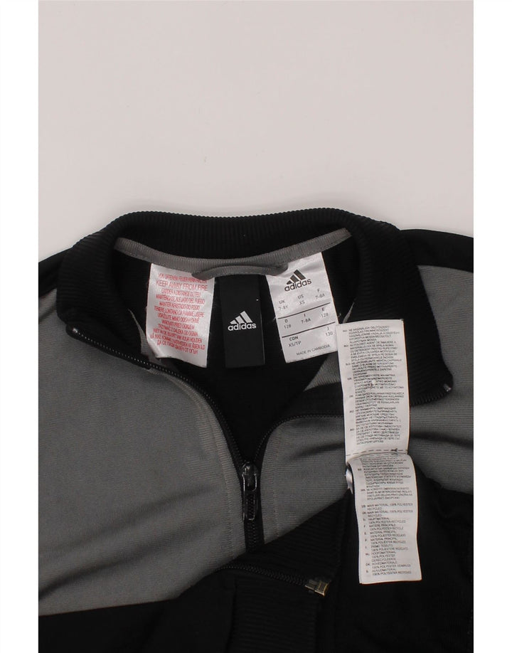 ADIDAS Boys Tracksuit Top Jacket 7-8 Years Black Colourblock Polyester