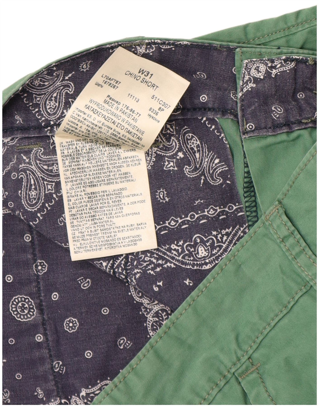 Lee muške chino kratke hlače W31 Srednje zeleni pamuk